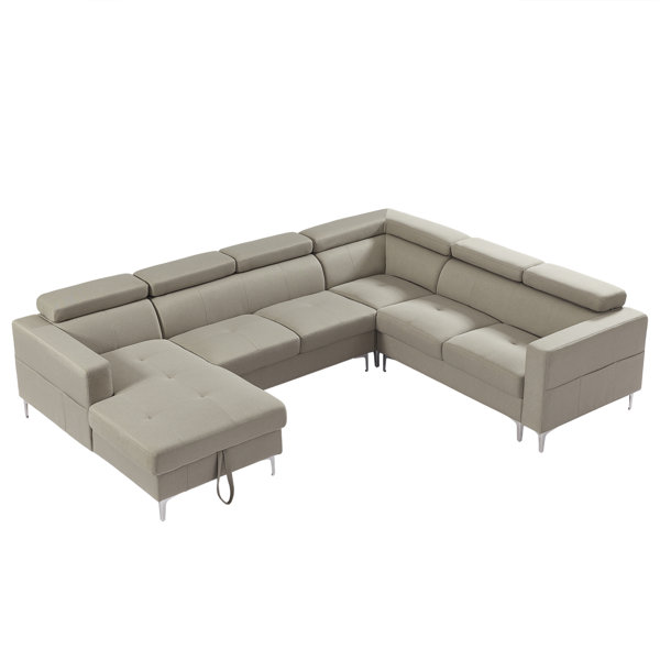 Sofamania large linen fabric sectional sofa with left deals facing chaise lounge